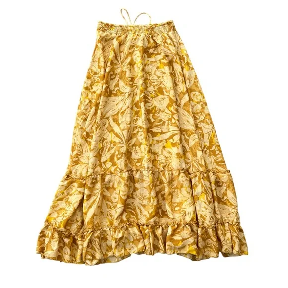 🌼 Philosophy Yellow Floral Tiered Midi Skirt Elastic Waist Boho Size Small - Picture 6 of 6
